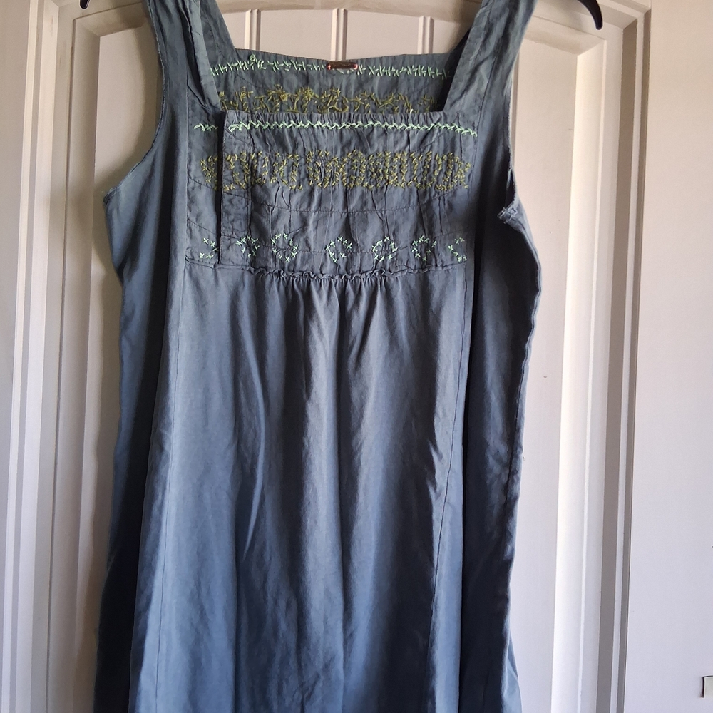 Free People Blue Embroidered Tank Top
